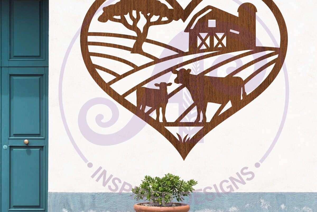 Intra απο ξύλο plywood 3mm-4mm πάχος - Επιτοίχια επιγραφή Cows Farm Heart,  . Δίασταση 20x20 cm INTRAFABR-124357850