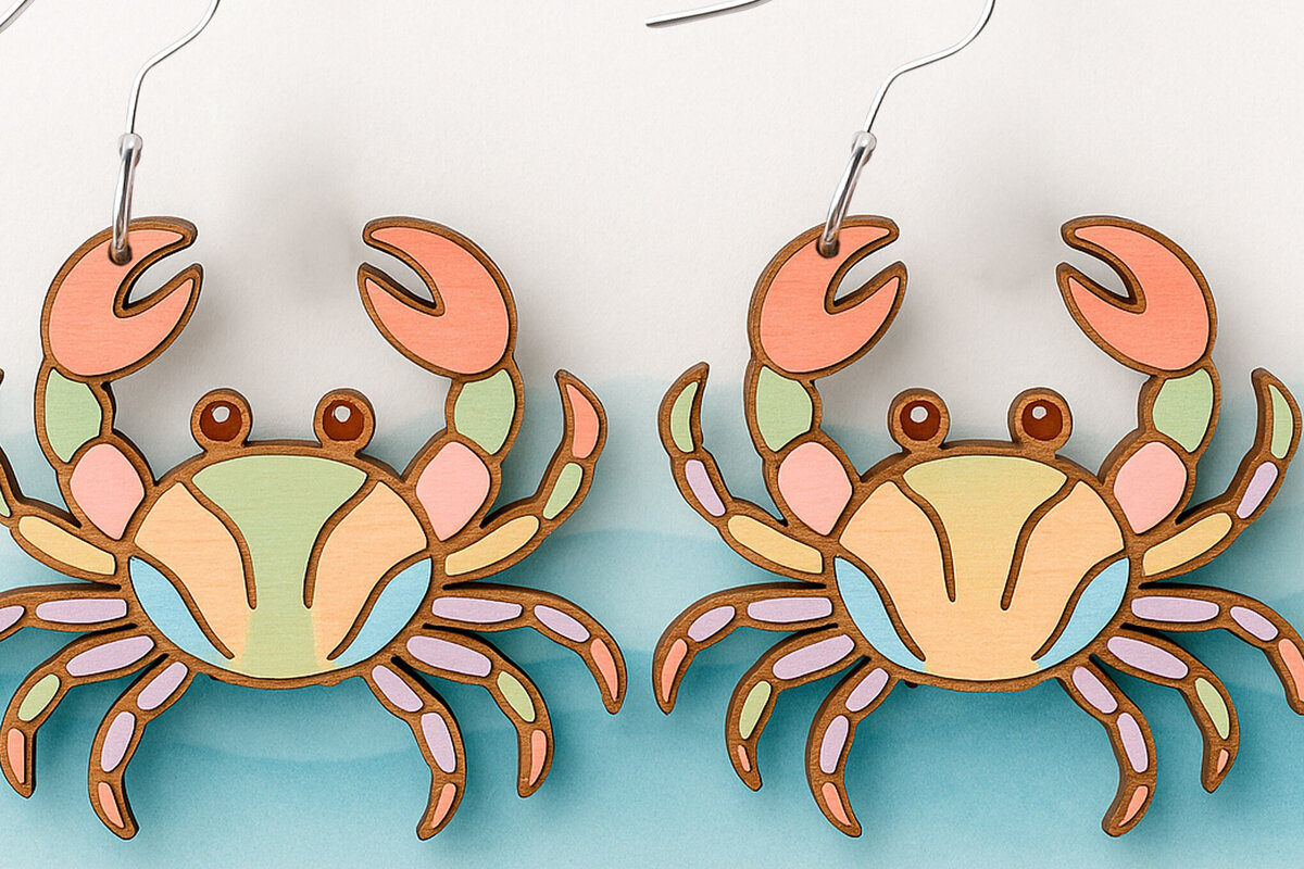 Intra απο ξύλο plywood 3mm-4mm πάχος - Σκουλαρίκια Crab  Cut Laser Δίασταση 3x3 cm INTRAFABR-123757189