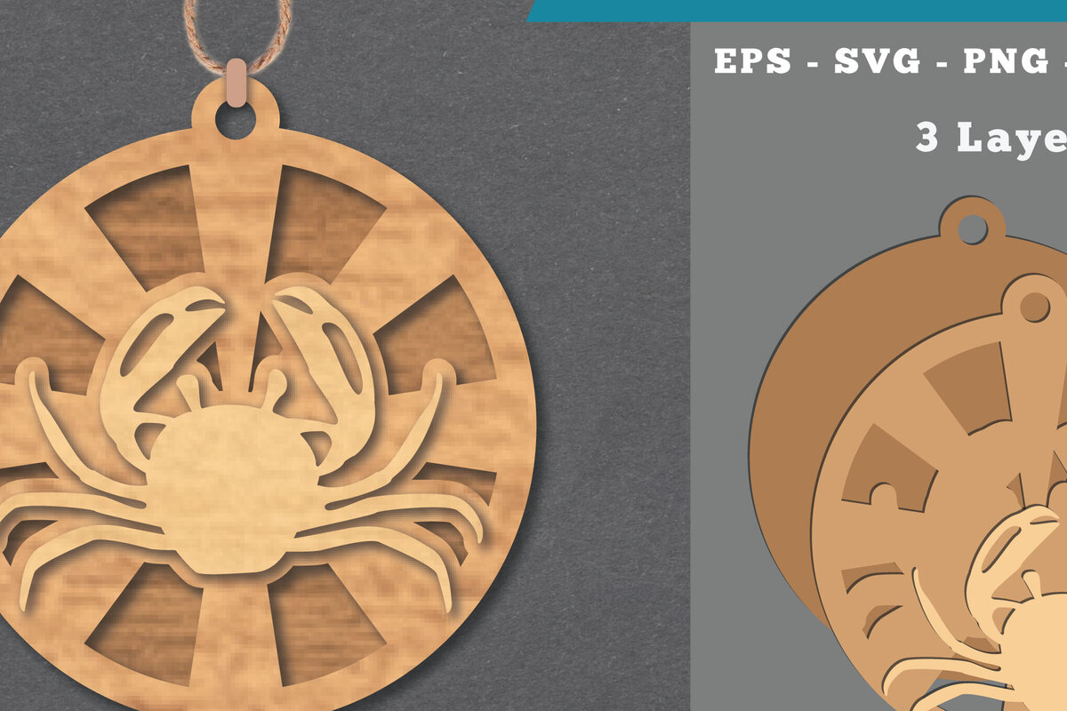 Intra απο ξύλο plywood 3mm-4mm πάχος - Στολίδι κοπής με λέιζερ καβουριών  1 Δίασταση 6x6 cm INTRAFABR-112341722