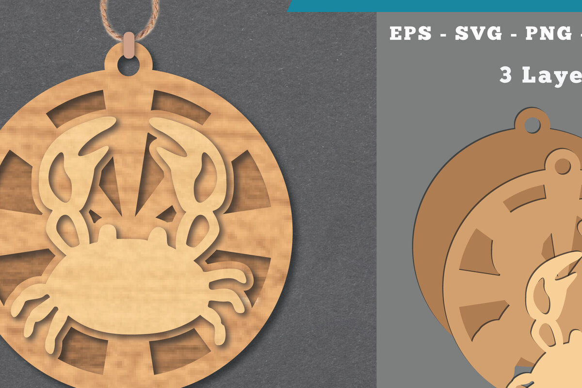 Intra απο ξύλο plywood 3mm-4mm πάχος - Στολίδι με  καβουριών  2 Δίασταση 6x6 cm INTRAFABR-112341758