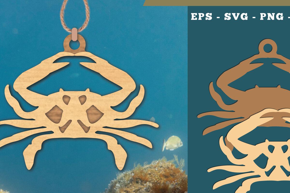 Intra απο ξύλο plywood 3mm-4mm πάχος - Στολίδι κοπής με λέιζερ καβούρι  Δίασταση 6x6 cm INTRAFABR-112012383