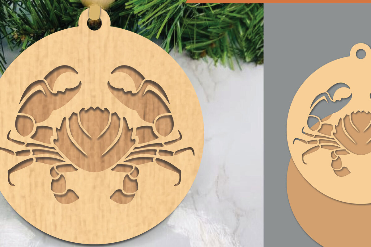 Intra απο ξύλο plywood 3mm-4mm πάχος - Στολίδι κοπής με λέιζερ καβούρι  Δίασταση 6x6 cm INTRAFABR-106024265