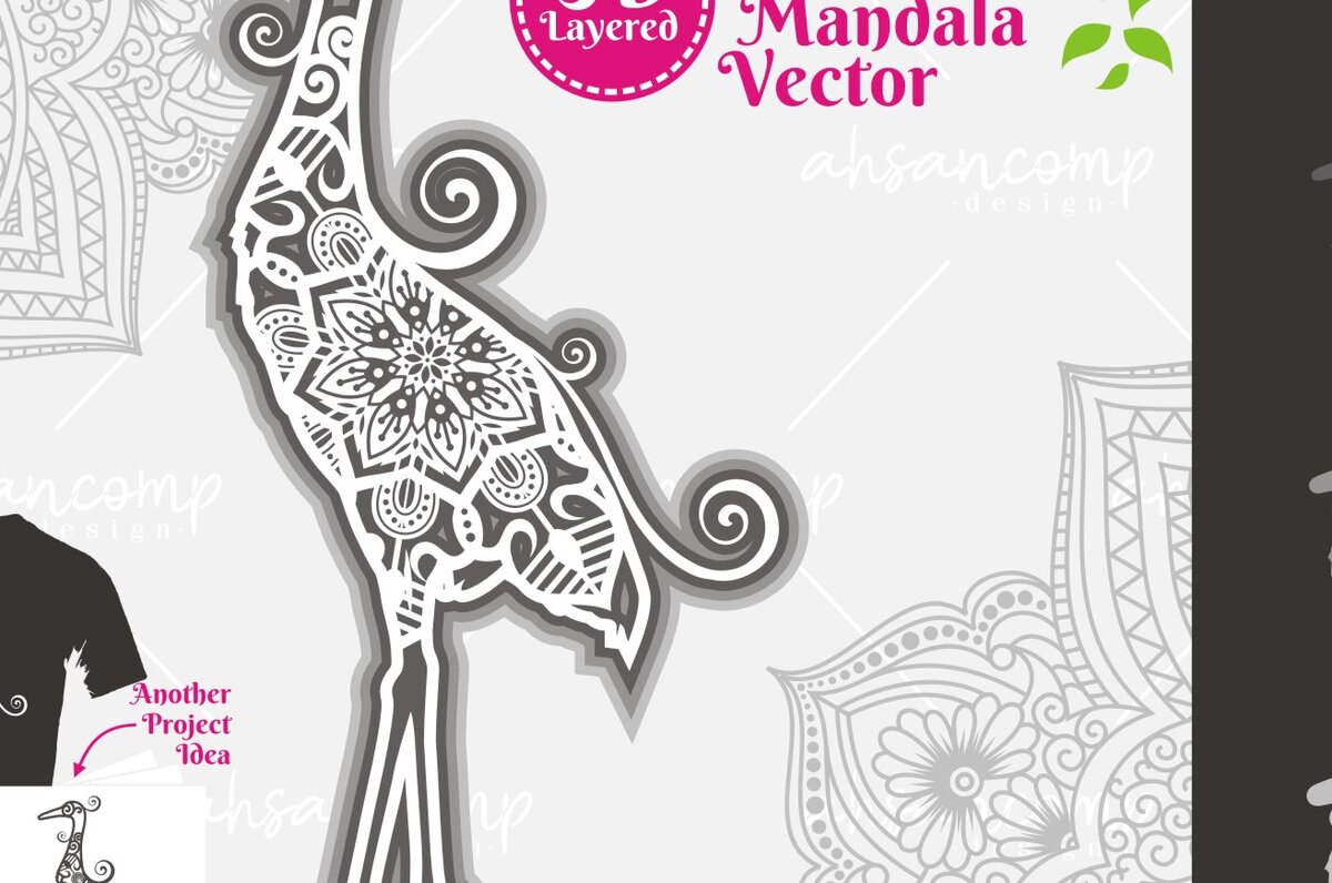 Intra απο ξύλο plywood 3mm-4mm πάχος - Γερανός Mandala διάνυσμα #3 3D με στρώματα Δίασταση 30x30 cm INTRAFABR-8996712