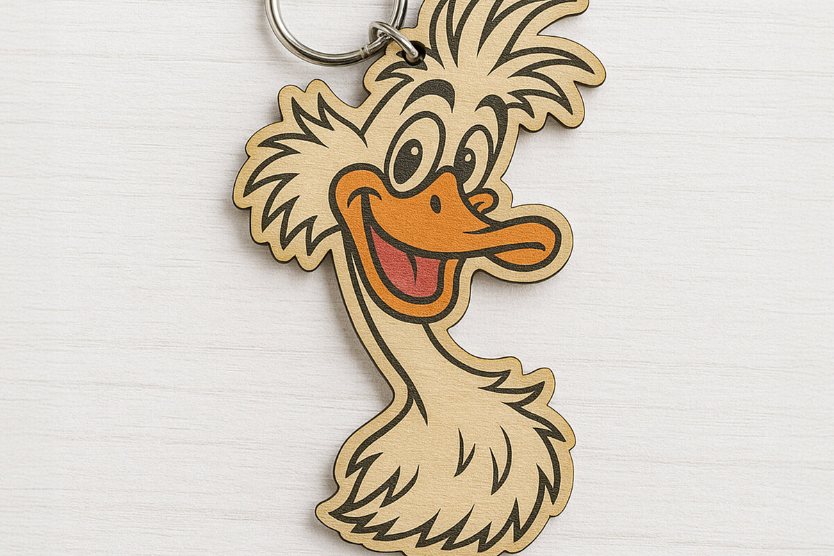 Intra απο ξύλο plywood 3mm-4mm πάχος - Μπρελόκ Crazy Hair Goose  Δίασταση 4x4 cm INTRAFABR-122092670