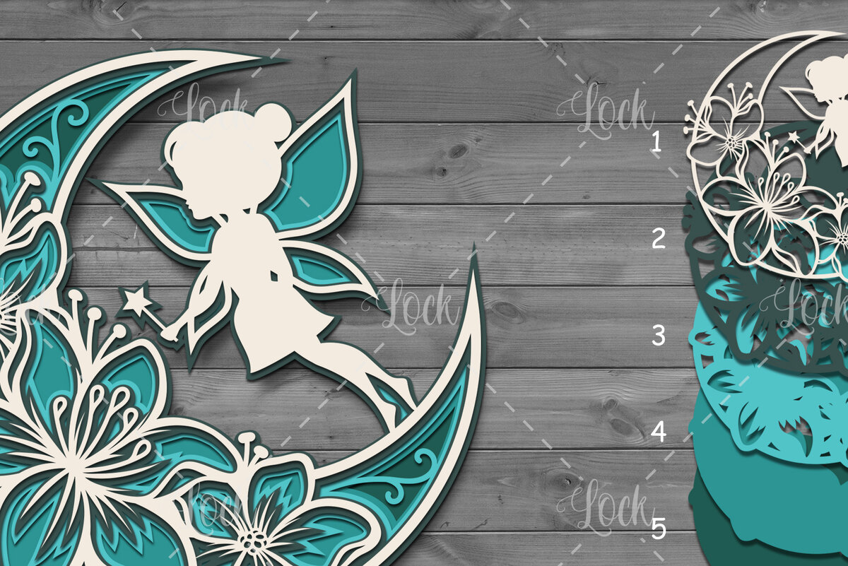 Intra απο ξύλο plywood 3mm-4mm πάχος - Crescent Moon and Fairy 3D Layered Δίασταση 30x20 cm INTRAFABR-8853600