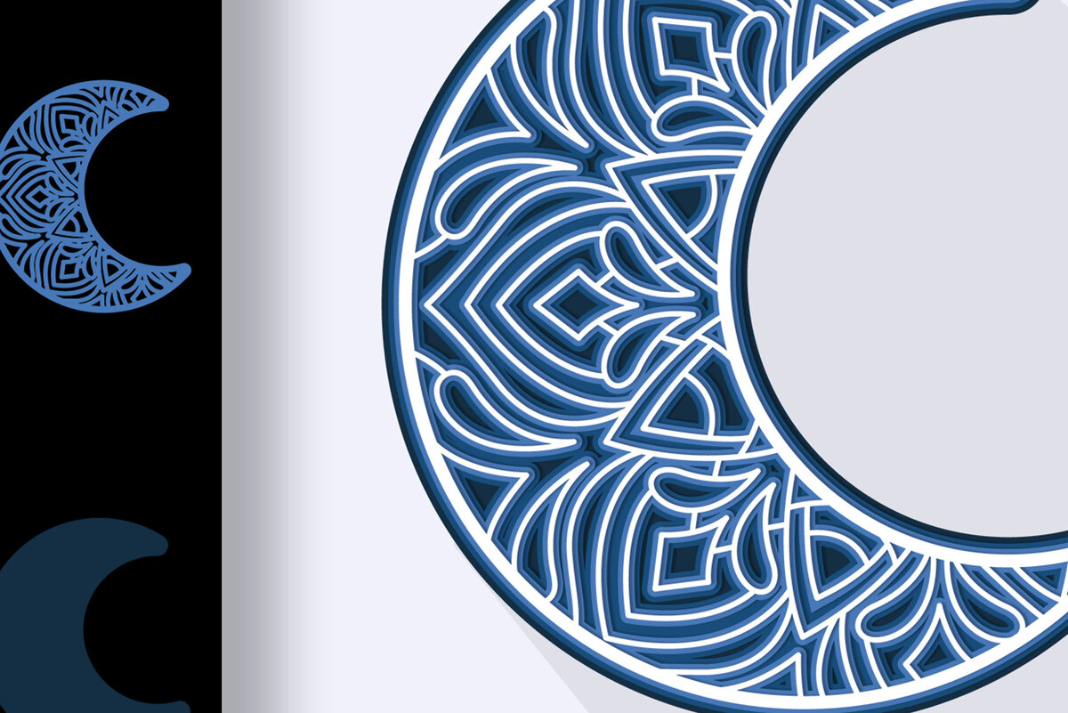 Intra απο ξύλο plywood 3mm-4mm πάχος - Κοπή  3D Layered Mandala Crescent Moon Δίασταση 30x30 cm INTRAFABR-24801560