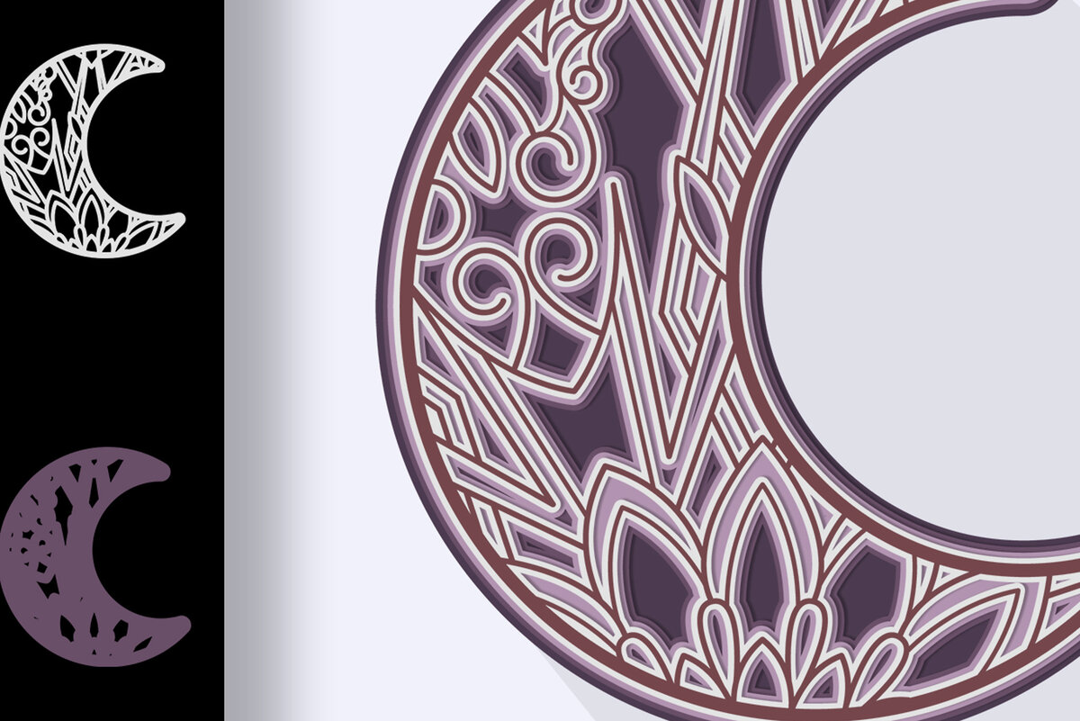 Intra απο ξύλο plywood 3mm-4mm πάχος - Crescent Moon Mandala 3D Layered  Δίασταση 30x30 cm INTRAFABR-24855483