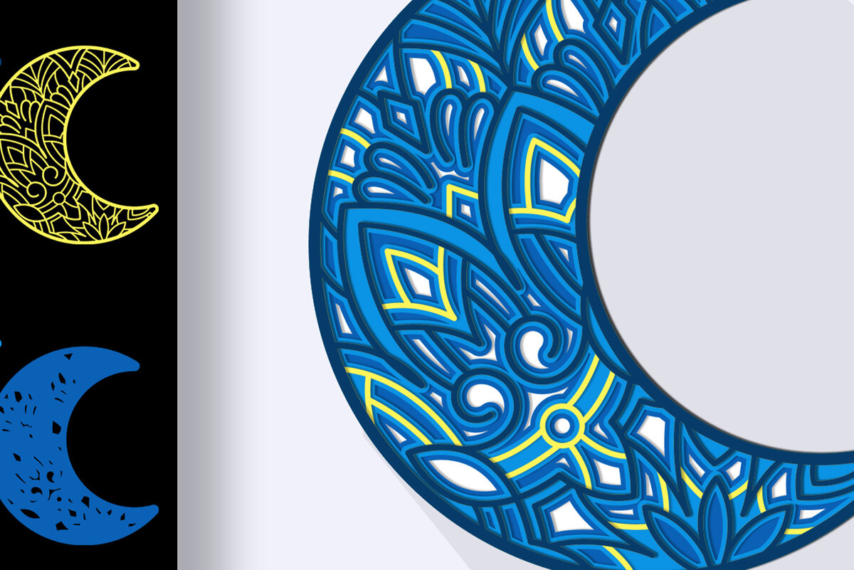 Intra απο ξύλο plywood 3mm-4mm πάχος -  αποκοπής 3D  Crescent Moon Mandala Δίασταση 30x30 cm INTRAFABR-24865738