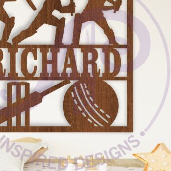 Intra απο ξύλο plywood 3mm-4mm πάχος - Σήμα ονόματος  Laser με θέμα το κρίκετ Δίασταση 30x20 cm INTRAFABR-104274035 - Image 1