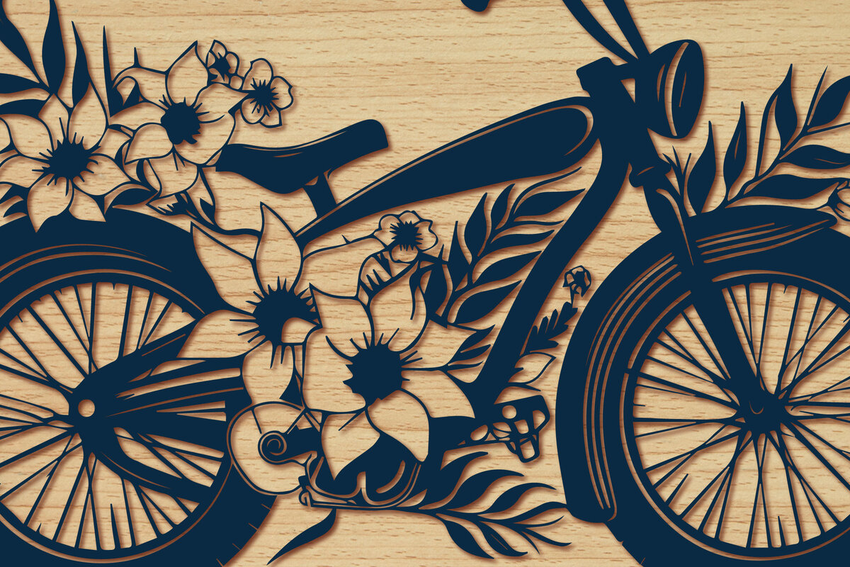 Intra απο ξύλο plywood 3mm-4mm πάχος - Σετ ποδήλατο Cricut με λουλούδια  Δίασταση 4x4 cm INTRAFABR-91069671