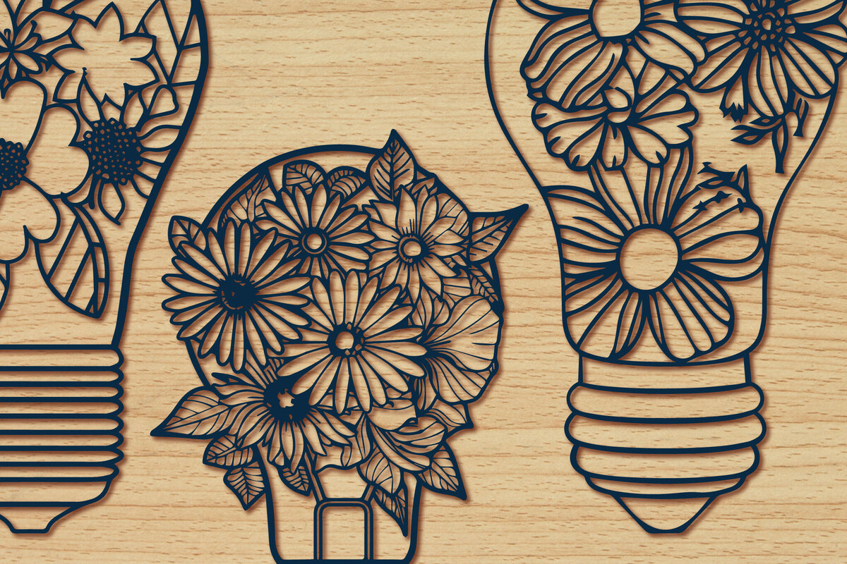 Intra απο ξύλο plywood 3mm-4mm πάχος - Σετ βολβού Cricut με λουλούδια  Δίασταση 4x4 cm INTRAFABR-91073204