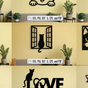 Intra απο ξύλο plywood 3mm-4mm πάχος - Πακέτο Cricut Cats Art Decor  για τοίχους Δίασταση 4x4 cm INTRAFABR-120145888