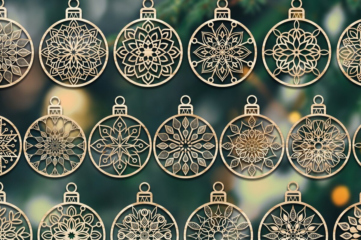 Intra απο ξύλο plywood 3mm-4mm πάχος - Cricut Χριστουγεννιάτικες Μπάλες Δαντέλα στολίδι Δίασταση 6x6 cm INTRAFABR-37147260