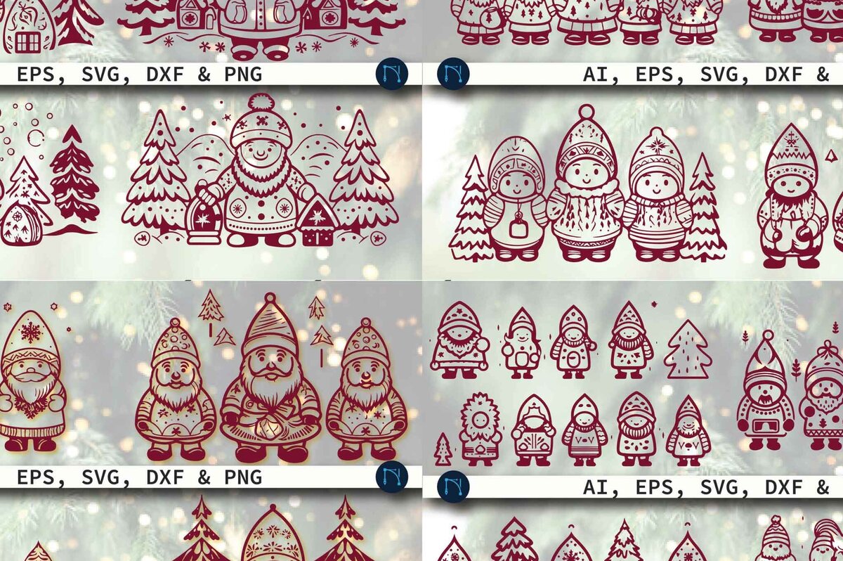 Intra απο ξύλο plywood 3mm-4mm πάχος - Cricut Christmas Gnome  Mega Bundle Δίασταση 4x4 cm INTRAFABR-80916195