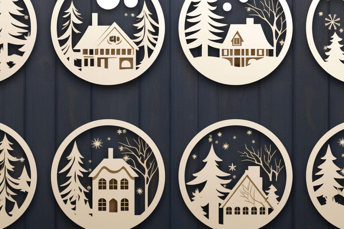 Intra απο ξύλο plywood 3mm-4mm πάχος - Cricut Χριστουγεννιάτικη Σκηνή Στολίδι  Bund Δίασταση 4x4 cm INTRAFABR-82747123