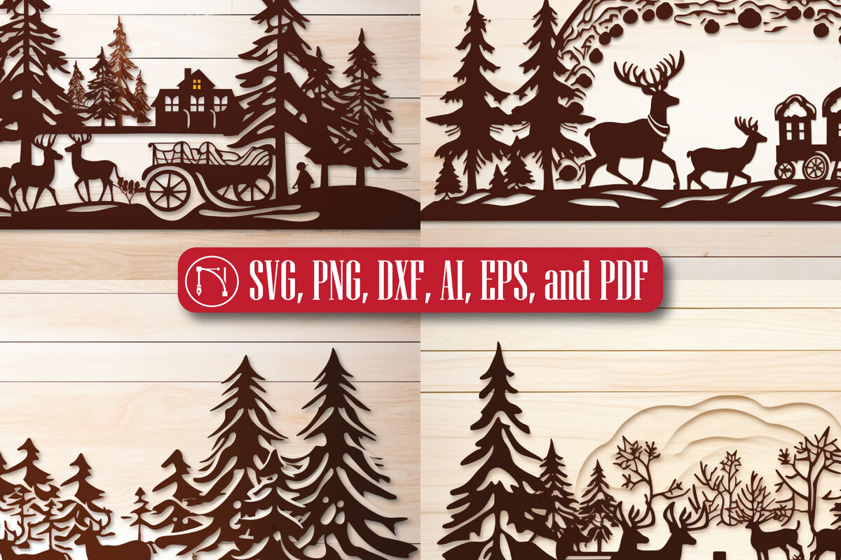 Intra απο ξύλο plywood 3mm-4mm πάχος - Πακέτο  Χριστουγεννιάτικου Scene Cricut Δίασταση 4x4 cm INTRAFABR-82379895