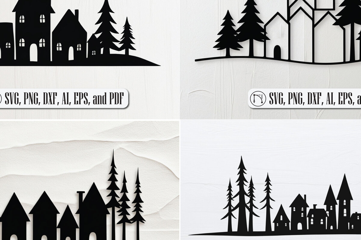 Intra απο ξύλο plywood 3mm-4mm πάχος - Πακέτο Cricut Christmas Village  Δίασταση 4x4 cm INTRAFABR-108385365