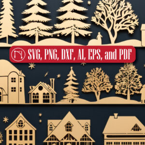 Intra απο ξύλο plywood 3mm-4mm πάχος - Πακέτο Cricut Christmas Village  Δίασταση 4x4 cm INTRAFABR-81558585