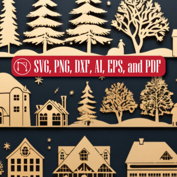 Intra απο ξύλο plywood 3mm-4mm πάχος - Πακέτο Cricut Christmas Village  Δίασταση 4x4 cm INTRAFABR-81558585 - Image 1