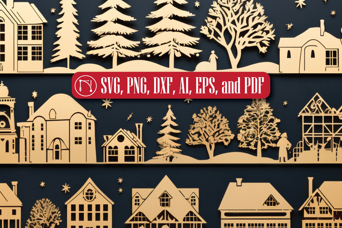 Intra απο ξύλο plywood 3mm-4mm πάχος - Πακέτο Cricut Christmas Village  Δίασταση 4x4 cm INTRAFABR-81558585