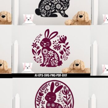 Intra απο ξύλο plywood 3mm-4mm πάχος - Πακέτο Cricut Floral Easter Bunny Δίασταση 15x15 cm INTRAFABR-114175307 - Image 1