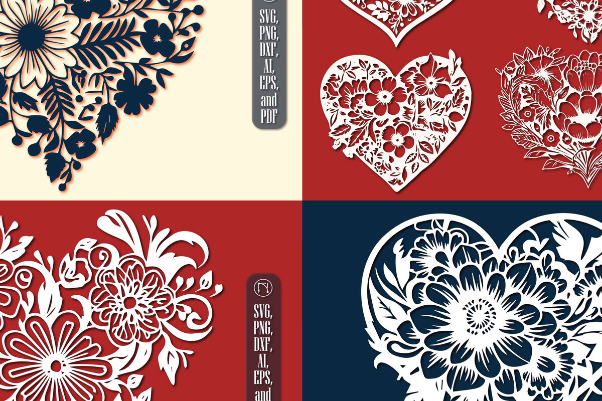 Intra απο ξύλο plywood 3mm-4mm πάχος - Πακέτο υ Cricut Flower Heart  Cut Δίασταση 4x4 cm INTRAFABR-89608691