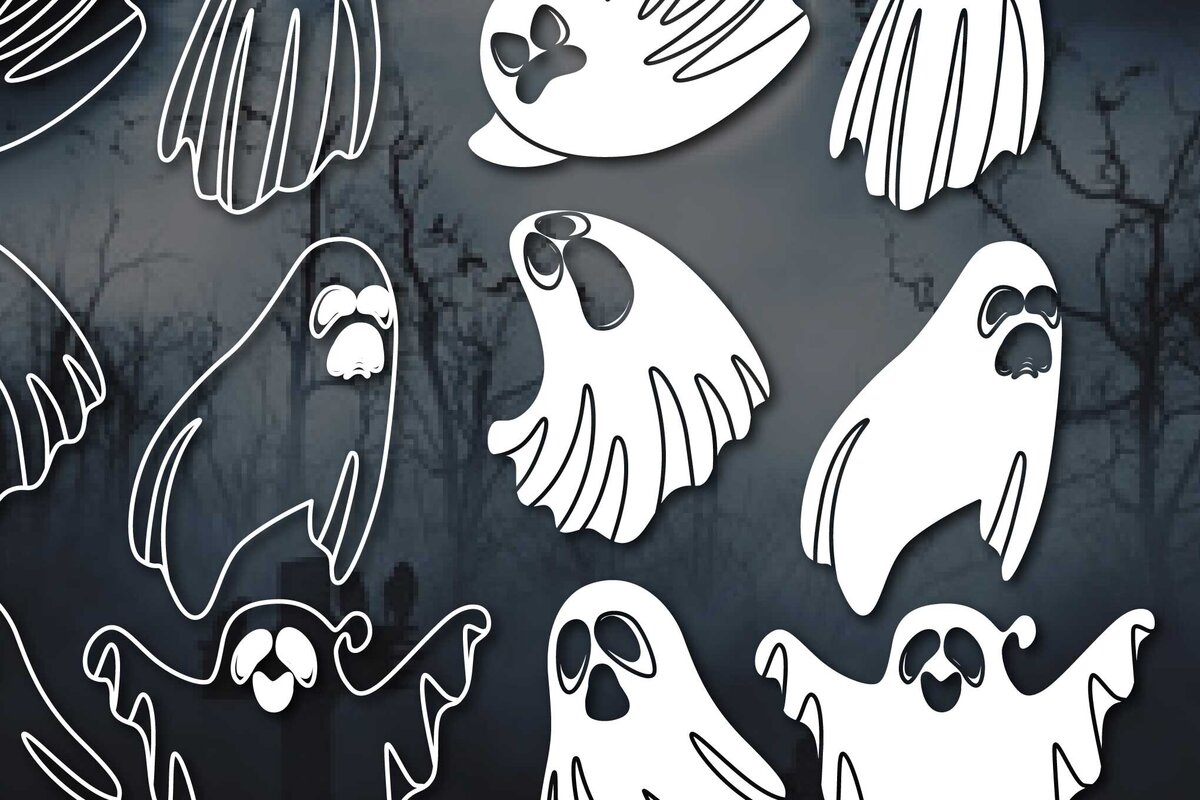 Intra απο ξύλο plywood 3mm-4mm πάχος - Πακέτο Cricut Halloween Ghosts  Δίασταση 15x15 cm INTRAFABR-77675646