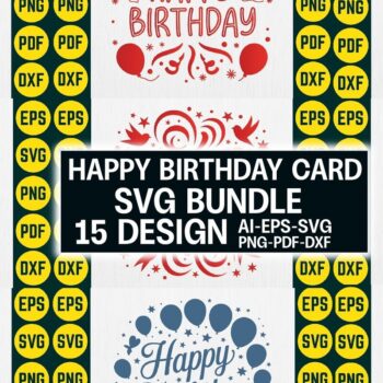 Intra απο ξύλο plywood 3mm-4mm πάχος - Πακέτο κάρτας Cricut Happy Birthday Δίασταση 20x20 cm INTRAFABR-120883746 - Image 1