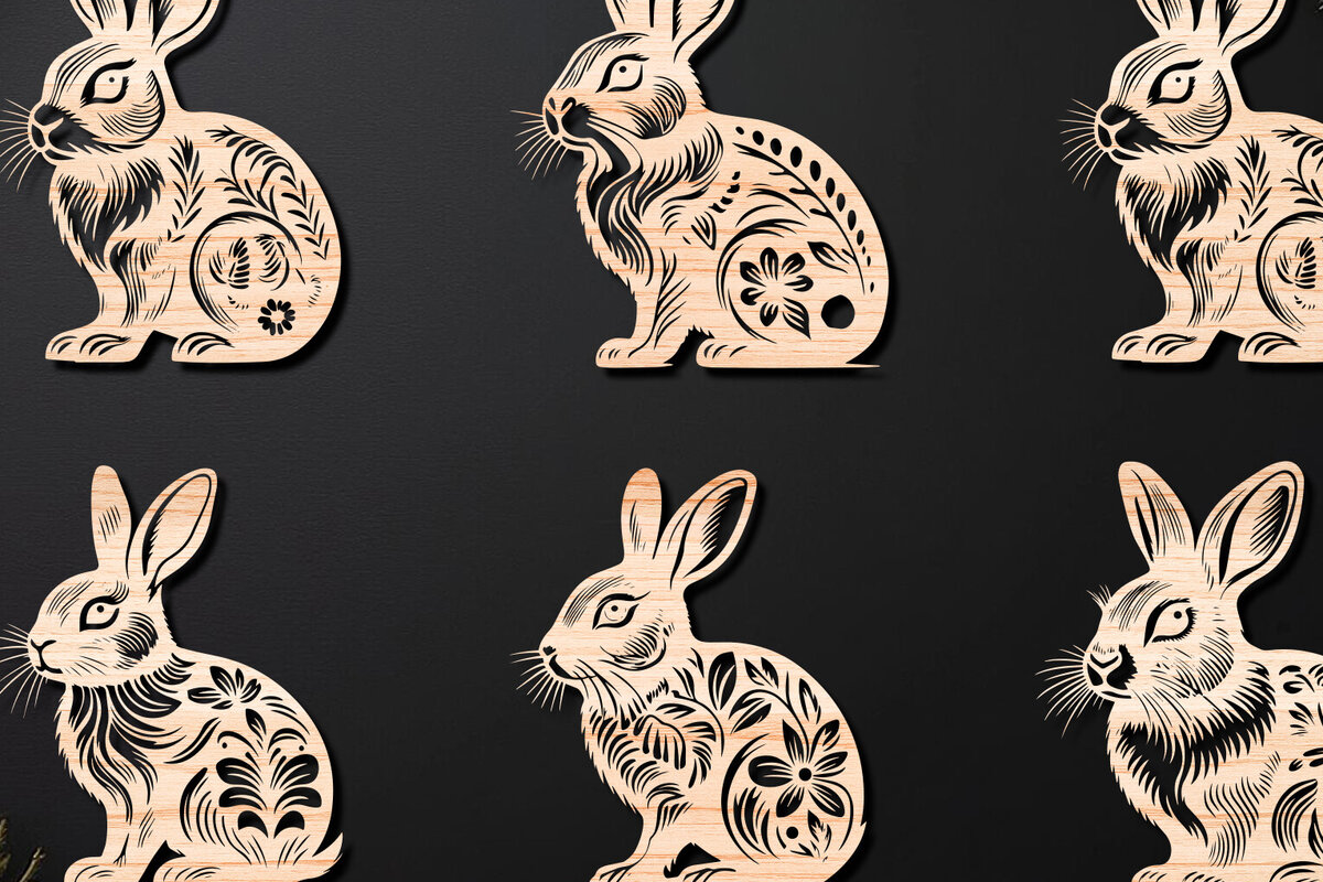 Intra απο ξύλο plywood 3mm-4mm πάχος - Cricut RABBITS Πασχαλινό Laser Cut   Δίασταση 4x4 cm INTRAFABR-112389623