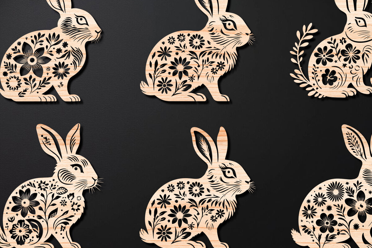 Intra απο ξύλο plywood 3mm-4mm πάχος - Cricut RABBITS Πασχαλινό Laser Cut   Δίασταση 4x4 cm INTRAFABR-112389652