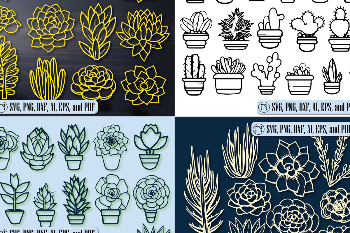 Intra απο ξύλο plywood 3mm-4mm πάχος - Cricut SUCCULENTS  Cut File Bundle Δίασταση 10x15 cm INTRAFABR-89523233