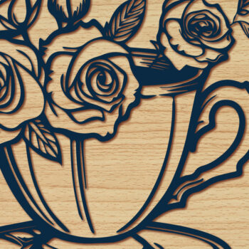 Intra απο ξύλο plywood 3mm-4mm πάχος - Σετ τσαγιού Cricut με λουλούδια  Δίασταση 4x4 cm INTRAFABR-91068290 - Image 1