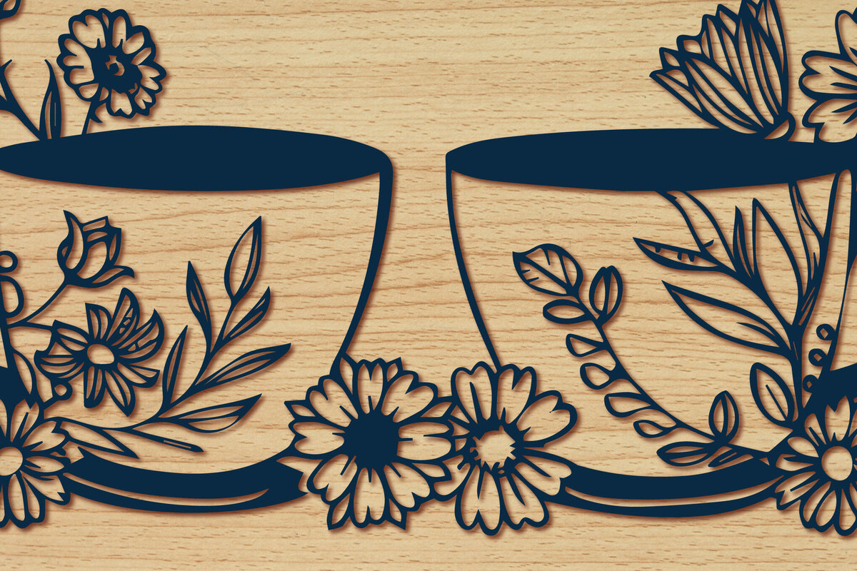 Intra απο ξύλο plywood 3mm-4mm πάχος - Σετ τσαγιού Cricut με λουλούδια  Δίασταση 4x4 cm INTRAFABR-91067483