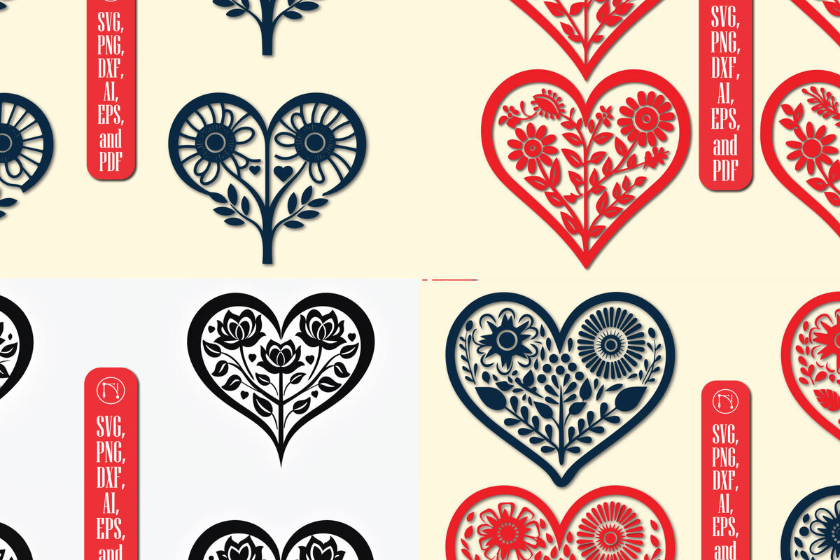Intra απο ξύλο plywood 3mm-4mm πάχος - Πακέτο Cricut Valentine Floral Heart  Δίασταση 4x4 cm INTRAFABR-86231458