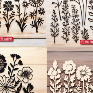 Intra απο ξύλο plywood 3mm-4mm πάχος - Πακέτο Cricut Wildflowers  Δίασταση 30x20 cm INTRAFABR-87021282