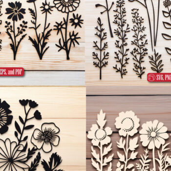 Intra απο ξύλο plywood 3mm-4mm πάχος - Πακέτο Cricut Wildflowers  Δίασταση 30x20 cm INTRAFABR-87021282 - Image 1