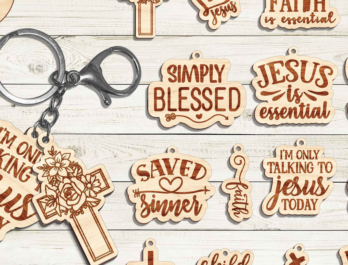 Intra απο ξύλο plywood 3mm-4mm πάχος - Cross &amp; Jesus Keychain  ,Jesus Cross Δίασταση 4x4 cm INTRAFABR-97458293