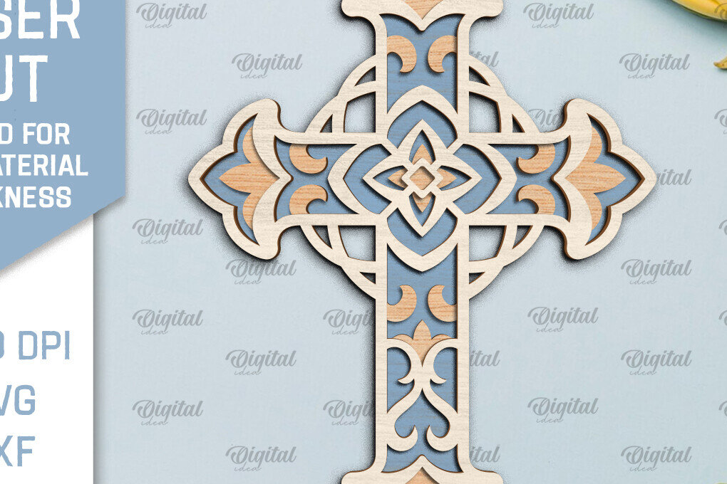 Intra απο ξύλο plywood 3mm-4mm πάχος - Cross Laser Cut. Multilayer Cross  Δίασταση 30x20 cm INTRAFABR-92250906