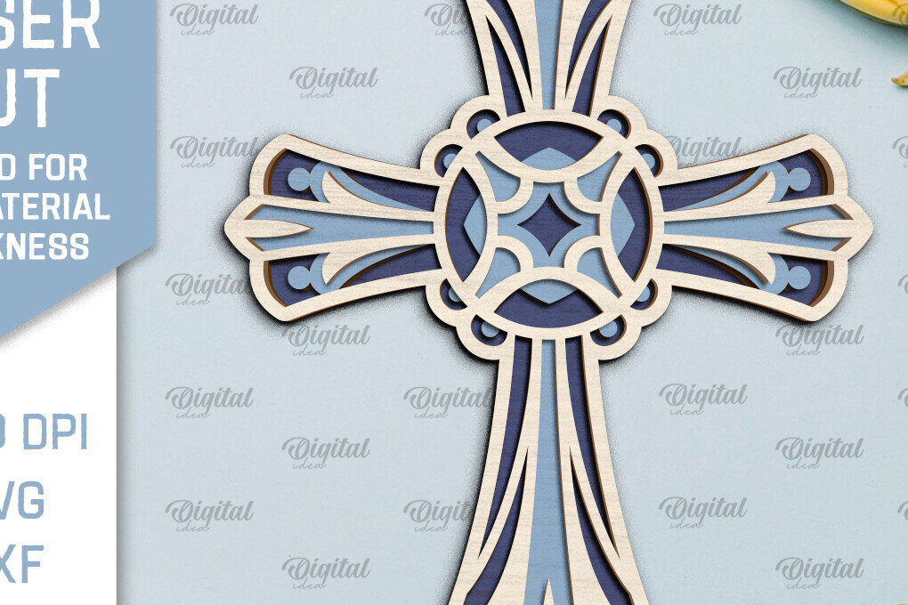 Intra απο ξύλο plywood 3mm-4mm πάχος - Cross Laser Cut. Multilayer Cross  Δίασταση 30x20 cm INTRAFABR-92251056