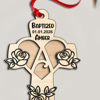 Intra απο ξύλο plywood 3mm-4mm πάχος - Σταυρός τριαντάφυλλο γράμμα ένα στολίδι με λέιζερ  Δίασταση 6x6 cm INTRAFABR-116749001 - Image 2