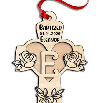 Intra απο ξύλο plywood 3mm-4mm πάχος - Σταυρός τριαντάφυλλο γράμμα E λέιζερ Δώρο στολίδι Δίασταση 6x6 cm INTRAFABR-116749470 - Image 3