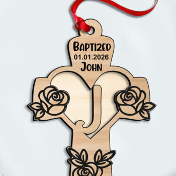 Intra απο ξύλο plywood 3mm-4mm πάχος - Σταυρός τριαντάφυλλο γράμμα J στολίδι λέιζερ δώρου Δίασταση 6x6 cm INTRAFABR-116753096 - Image 3