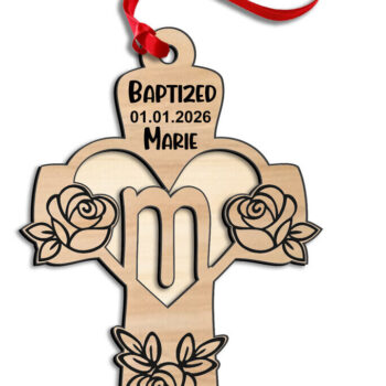 Intra απο ξύλο plywood 3mm-4mm πάχος - Σταυρός τριαντάφυλλο γράμμα M Laser Δώρο Στολίδι Δίασταση 6x6 cm INTRAFABR-116857514 - Image 1