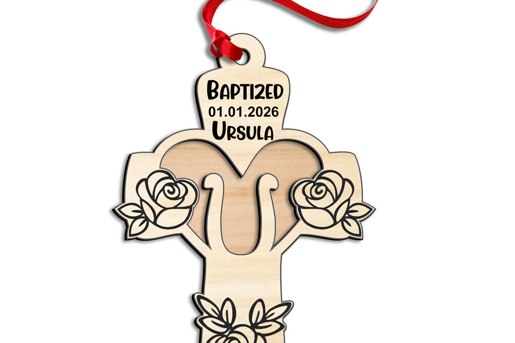 Intra απο ξύλο plywood 3mm-4mm πάχος - Στολίδι δώρου σταυρού τριαντάφυλλου U Δίασταση 6x6 cm INTRAFABR-116959954