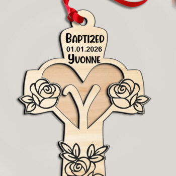 Intra απο ξύλο plywood 3mm-4mm πάχος - Στολίδι δώρου λέιζερ σταυρού τριαντάφυλλο Δίασταση 6x6 cm INTRAFABR-116960085 - Image 2