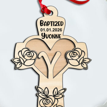 Intra απο ξύλο plywood 3mm-4mm πάχος - Στολίδι δώρου λέιζερ σταυρού τριαντάφυλλο Δίασταση 6x6 cm INTRAFABR-116960085 - Image 3