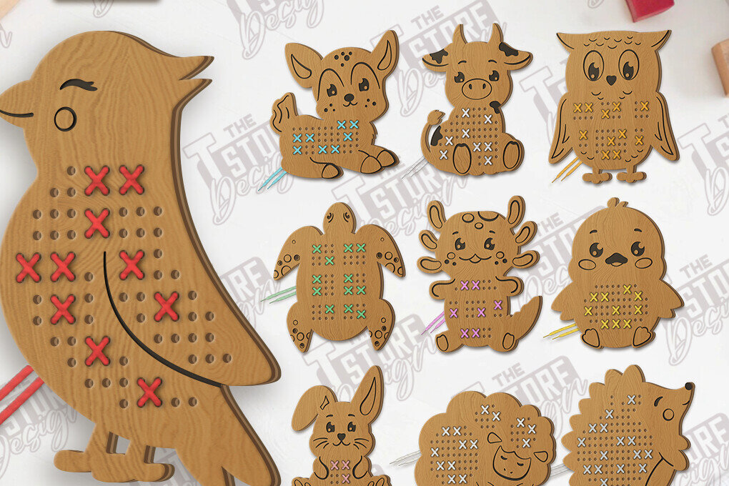 Intra απο ξύλο plywood 3mm-4mm πάχος - Δέσμη κοπής με λέιζερ Cross Stitch Animals Δίασταση 15x15 cm INTRAFABR-123352055