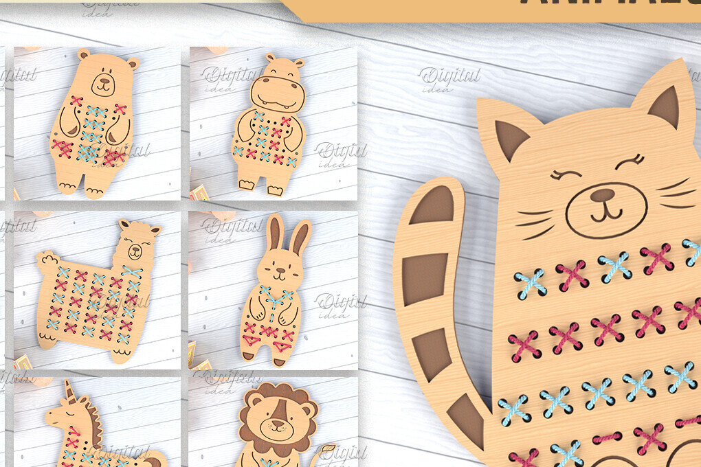 Intra απο ξύλο plywood 3mm-4mm πάχος - Πακέτο Cross Stitch Animals LaserCut  Δίασταση 30x20 cm INTRAFABR-86665399