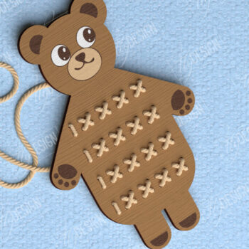 Intra απο ξύλο plywood 3mm-4mm πάχος - Σταυροβελονιά Αρκούδα | Montessori Lacing Δίασταση 15x15 cm INTRAFABR-114002005 - Image 1