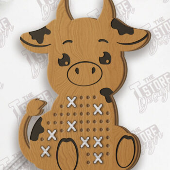 Intra απο ξύλο plywood 3mm-4mm πάχος - Cross Stitch Cow Laser Cut | Μοντεσσόρι Δίασταση 15x15 cm INTRAFABR-123036027 - Image 1